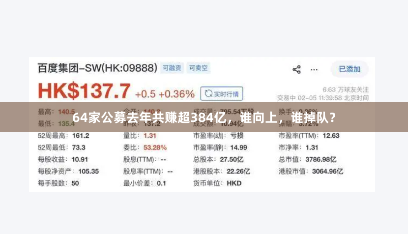 64家公募去年共赚超384亿，谁向上，谁掉队？