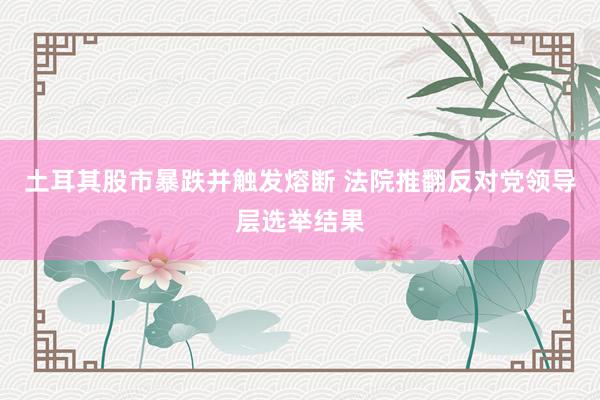 土耳其股市暴跌并触发熔断 法院推翻反对党领导层选举结果